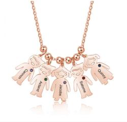 CNE106952RG - Rose Gold Stainless Steel Birthstone & Engraved Children Necklace Up To 5 Pendants