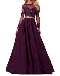 Long Udresses Lace Homecoming Dresses Two Pieces Beaded Prom Party Gown UX035L Grape 6
