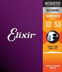 Elixir 11052 Acoustic Light 80 20 Bronze Nanoweb 0.12-0.53