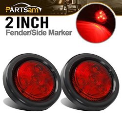 Partsam 2PCS Red LED Light Trailer 2" Round W plug & Grommet Kits Clearance Marker 4 LED