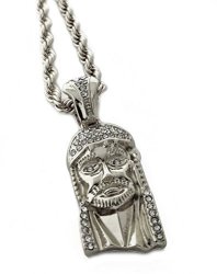 United Bling Iced Out Jesus Piece Pendant Necklace With 24" Rope Chain 5 Designs To Choose From Style 1 - Silver