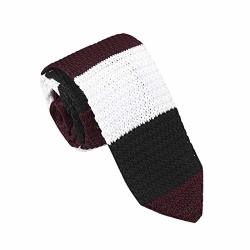 Red Thin Knitted Tie 2.2" Stripes Men Skinny Knit Tie Fathers Day Norrw Dan Smith C.C.G.B.030 Dark Red Black White