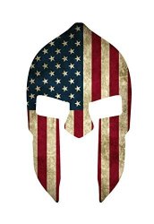 NI420 Spartan Helmet W grunge Style American Flag Decal Sticker 5.5-INCHES By 3.25-INCHES