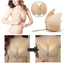 Strapless Backless Adhesive Invisible Push-up Reusable Butterfly Bra - B Beige