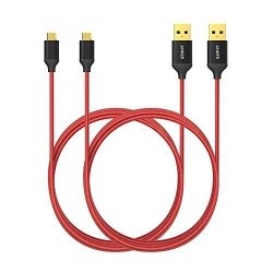 2-PACK Anker 6FT 1.8M Nylon Braided Tangle-free Micro USB Cable With Gold-plated Connectors For Android Samsung Htc Nokia Sony And More Red