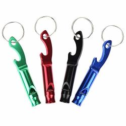 Tryah Set Of 4 Multifunction Whistle Keychain Bottle Opener For Outdoor Hiking Camping Climbing