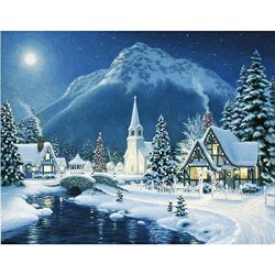 Whitelotous Snow Night 5D Diamond Painting Embroidery Diy Paint-by-diamond Kit Home Wall Decor 17.7 X 13.8 Inch