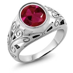 6.40 Ct Oval Red Created Ruby 925 Sterling Silver Men's Ring Ring Size 13