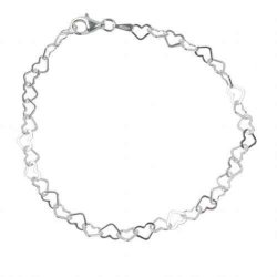 Genuine 19CM 925 Sterling Silver Heart Link Bracelet