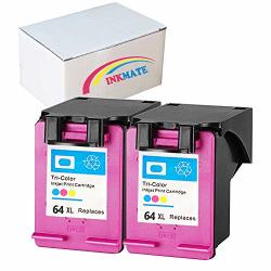 Inkmate Re-manufactured Ink Cartridge Replacement For 64XL For Hp N9J91AN Hp Envy Photo 6255 7155 7855 2TRI-COLOR 2PACK