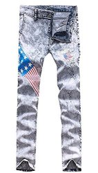 HandSome Roberoody Men's Boys Usa Flag Pattern Thin Jean Pant Trousers Light BLUE30