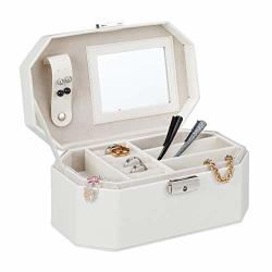 Relaxdays Travel Jewellery Box Case With Mirror And Lock Compact Cosmetics Organizer White