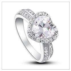 Solid .925 Sterling Silver Wedding Promise Engagement Ring W Simulated Diamond