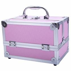 Yuucin SM-2176 Portable Profession Aluminum Makeup Train Case Jewelry Box Cosmetic Organizer With Mirror 9"X6"X6" Pink