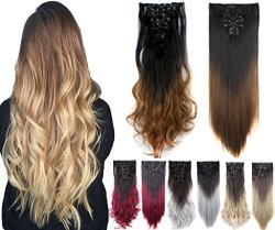 3-5 Days 8 Pcs 24"-26" Two Tone Straight Full Head Ombre Dip Dyed Loose Curls Wavy Curly Clip-in Hair Extensions 5 Colors