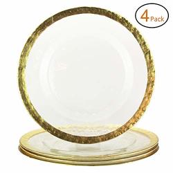 American Atelier 1875005-4BB Hammered Set Of 4 Glass Charger Plates Decorative Service For Fine Dining For Upscale Events Dinner Parties Weddings Catering 13" Gold clear
