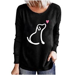 Womens Tops Fashion Casual Love Print Round Neck Loose Long Sleeve Top Easy Match 3354 Black