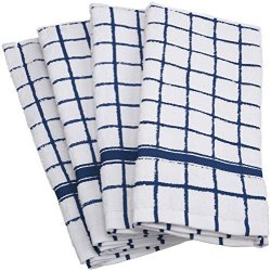 Dii 100% Cotton Machine Washable Ultra Absorbant Basic Everyday 16 X 26" Terry Kitchen Dish Towel Set Of 4- Nautical Blue Window Pane