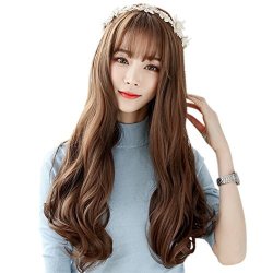 Bestlee 22" Wavy Curly Synthetic Hair Clip In Mono Top Piece Hair Topper Closure Hair Replacement With Bangs For Hair Loss Thin Hair Natural Black