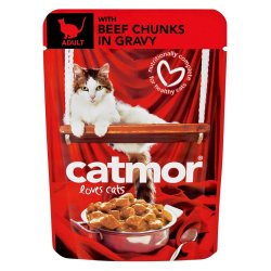 Catmor Adult Cat Pouch Food Chunks In Gravy Beef 85 G