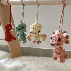 Baby Dino Collection - Premium Beech Wood Stand And Crochet Dangles