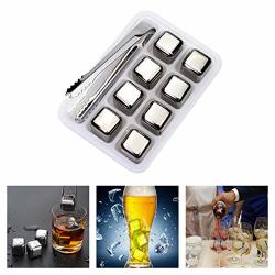 Whiskey Stones Stainless Steel Ice Cubes Reusable Chilling Whiskey Stones Beverage Rocks With Tongs & Freezer Storage Tray For Whiskey Wine Beverage Gift Sets