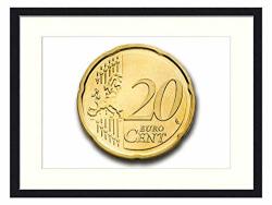 Oiart Wall Art Print Wood Framed Home Decor Picture Artwork 24X16 Inch - Cent 20 Euro Coin Currency Europe Money Wealth
