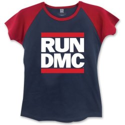 Run Dmc Logo Ladies Short Sleeve Navy red Raglan T-Shirt Large