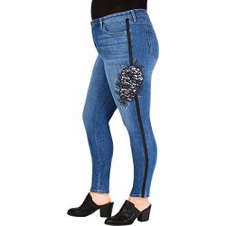 Style & Co. Womens Plus Denim Embroidered Skinny Jeans Blue 14W