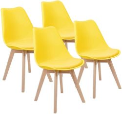 Wooden Leg Dining Chairs - Four Pack - Yellow Colour