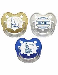 Baby Nova- Silicone Orthodontic Baby Pacifier 3 Pack - Each With Travel Cover - 6 Months And Older - Idaho
