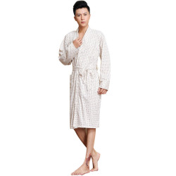Spring New Fashion Casual Male Cotton Thin Long Sleeve Plaid Bath Robe Plus Size Sleepwear - 1 Xxl