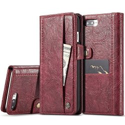 Iphone 8 Plus Pu Leather Wallet Phone Case Iphone Cover With Card Holder Smart Protective Folio Flip Case Red