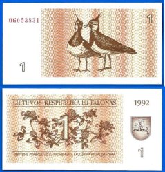 Lithuania 1 Talonas 1992 Unc Litu Bird Animal Litas Europe Banknote