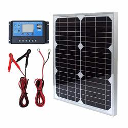 Topsolar Solar Panel Kit 20W 12V Monocrystalline With 10A Solar Charge Controller + Extension Cable With Battery Clips O-ring Terminal For Rv Marine Boat