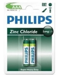 Philips Aaa R03 Zinc Carbon Batteries 1.5V - 2-PACK