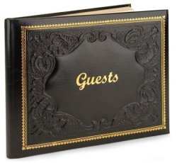 Guest Book Black Leather With Gold Accents Fiorentina Ltd 10.5" X 8.25