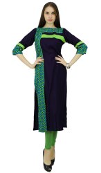 Phagun Womens Rayon Floral Tunic Designer Kurti Bollywood 3 4 Sleeves Blue & Green Kurti PCKL356A