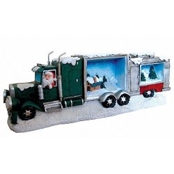 Santa Claus Driving Trailer Truck Big Rig With LED Light Christmas Holiday Decor Figurine Polyresin 19.75" Inch