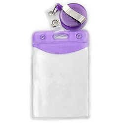 3 Pcs Card Holder And 3 Pcs Reel For Id Strap Lanyard Badge Retractable Purple
