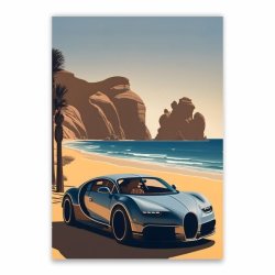 Bugatti On Beach Poster - A1