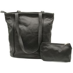 Genuine Leather Mckenzie Handbag And Makeup Bag Combo - Black