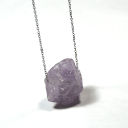 Atenea Handmade Floating Raw Light Amethyst Nugget Necklace On Stainless Steel Chain & Clasp