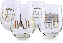 Circleware 77026 Paris Stemless Wine Glasses Set Of 4 Drinking Glassware For Water Juice Beer Liquor And Best Selling Kitchen & Home Decor Bar