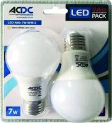 Cool White A60 E27 LED Lamp 7W 2 Pack
