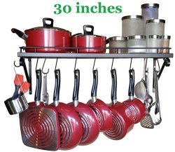 30" Wall Mounted Pots And Pans Rack. Pot Holders Wall Shelves With 10 Hooks. Kitchen Shelves Wall Mounted With Wall Hooks. Kitchen Storage Pot