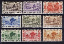 New Hebrides 1953 Definitive Part Set Of 9 L.m.m. 5c - 1f. Sg 68-75. Cat 12.80 Pounds