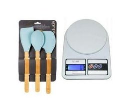 2 Kitchen Utensil Set And Silicon Spoon With Wooden Hangle