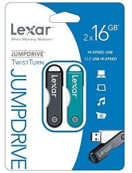 Lexar Jumpdrive Twistturn USB 2.0 Flash Drive 16GB Black Pack Of 2