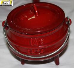 Pot 3-leg No 1 4 Size 0.7 Litre - Cast Iron + Red Enamel